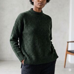 BLARNEY Woolen Mills 100% Lambswool Dark Green Mock Neck Knit Sweater Cozy